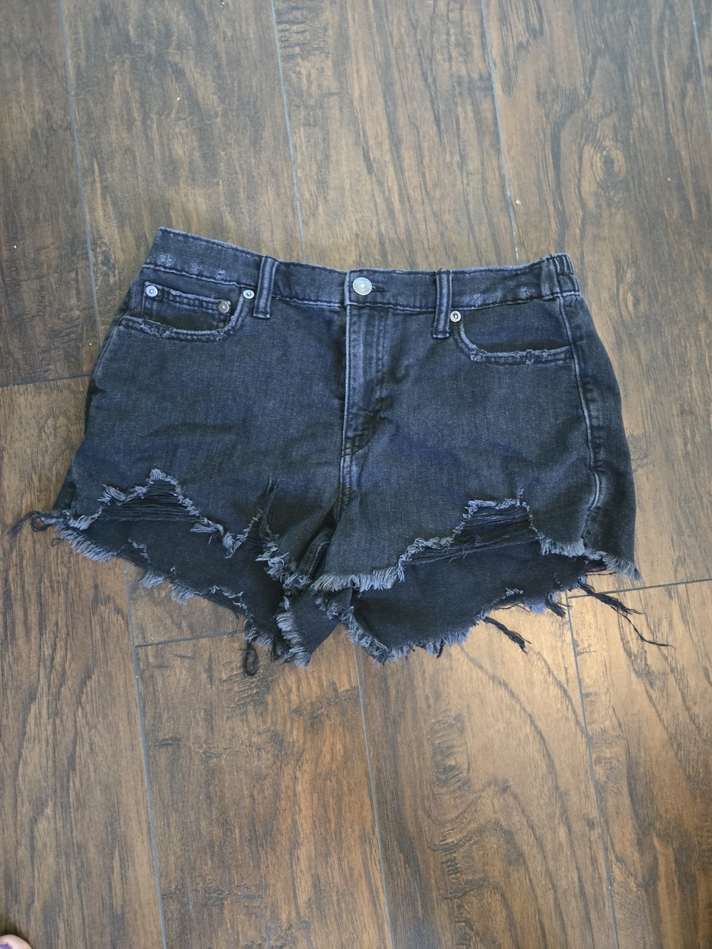 aerie Washed Black Frayed Hem Denim Shorts
